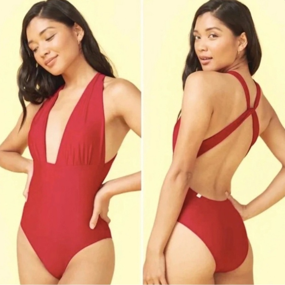 summersalt Red One-Piece Swimsuit with Plunge Neck and Crossback